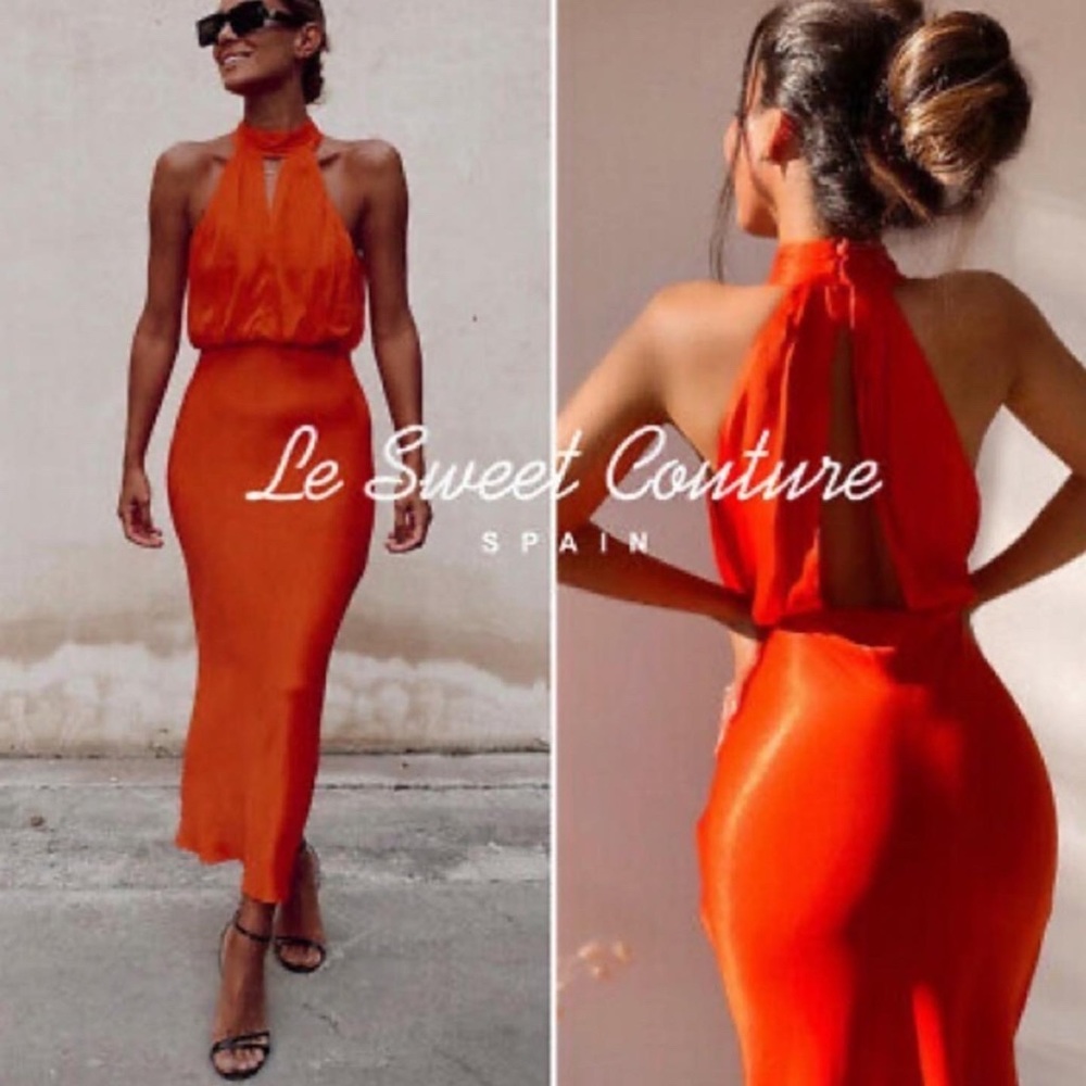 Zara Satin Effects Halter Neck Midi Dress - Picture 4 of 10